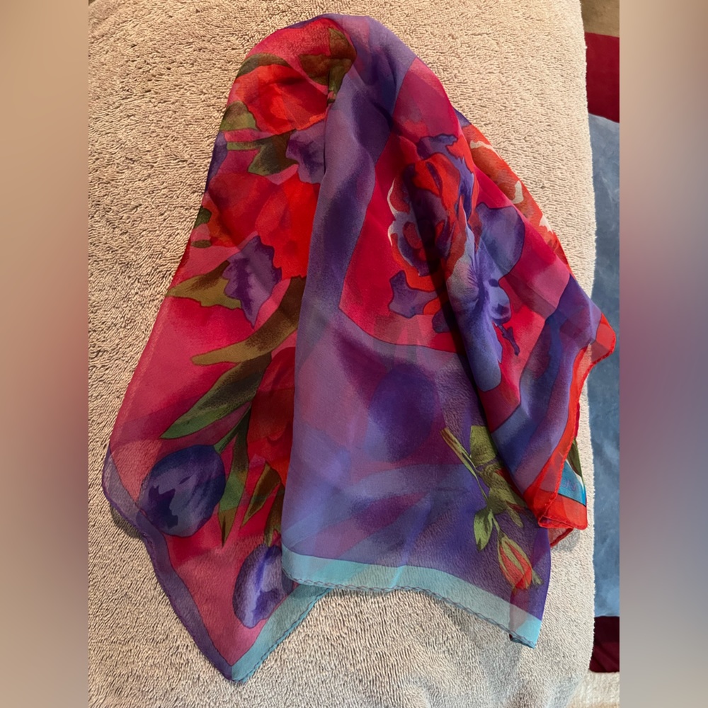 Vintage very pretty colorful floral design scarf